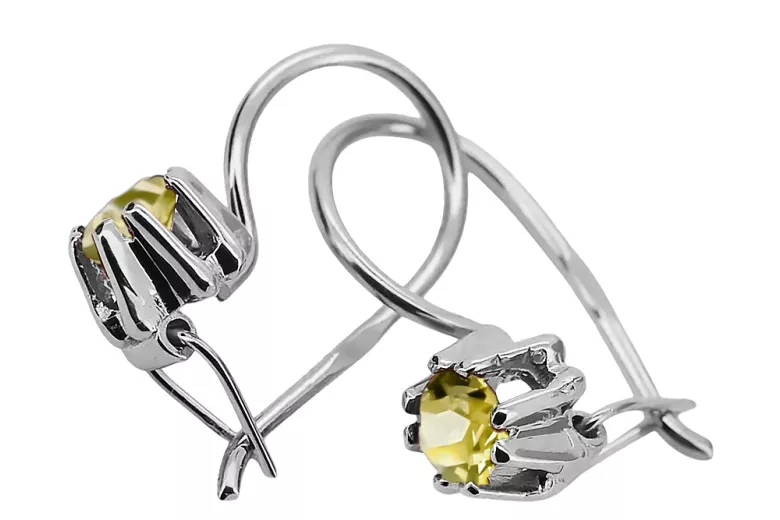 Стерлингово сребро 925 14k 583 Yellow Peridot Обеци vec053s Руски Съветски СССР Винтидж Ар-деко style